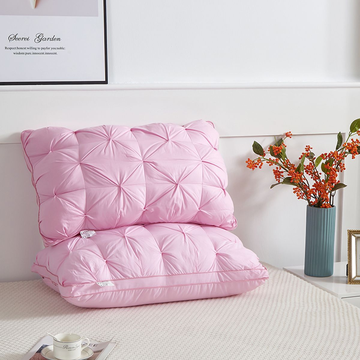 GENERICO - ALMOHADA ROSA 70x50 Cm Pack De 2 IDEAL PARA DORMITORIO SUAVE Y COMODA TFI