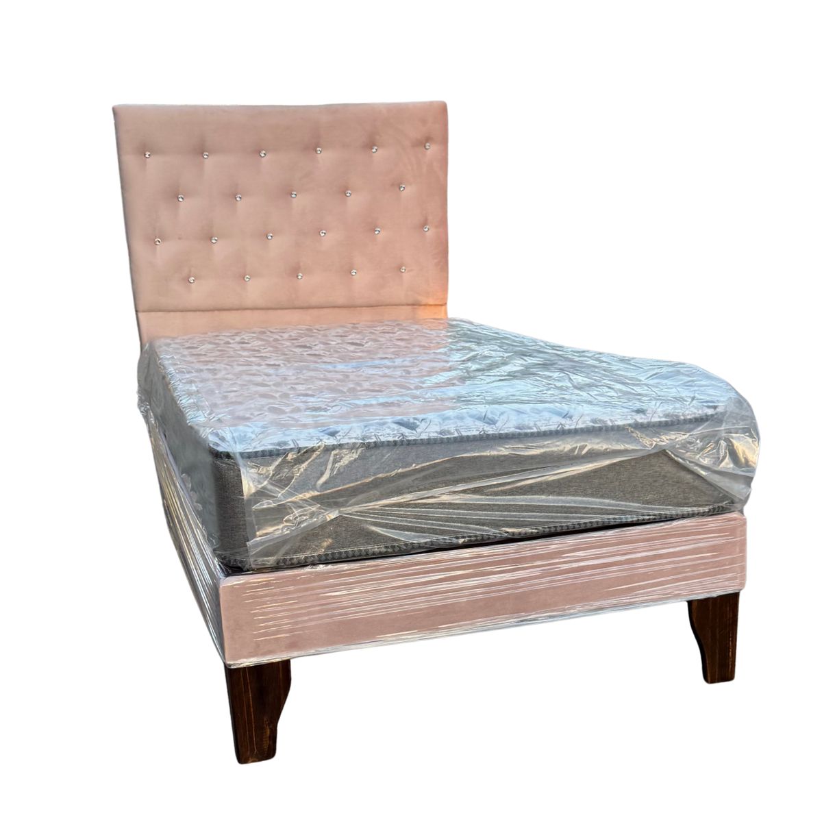 GENERICO - Cama Europea 1.5 Plazas + Respaldo Rosa A Piso + Colchón Resorte