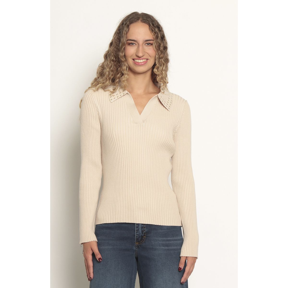 WADOS - SWEATER MANGA LARGA ESCOTE REDONDO CON APLICACION EN LAS MANGAS
