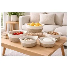 GENERICO - Set de 5 canastas Aura Natural – Organizadora de Yute Blanco