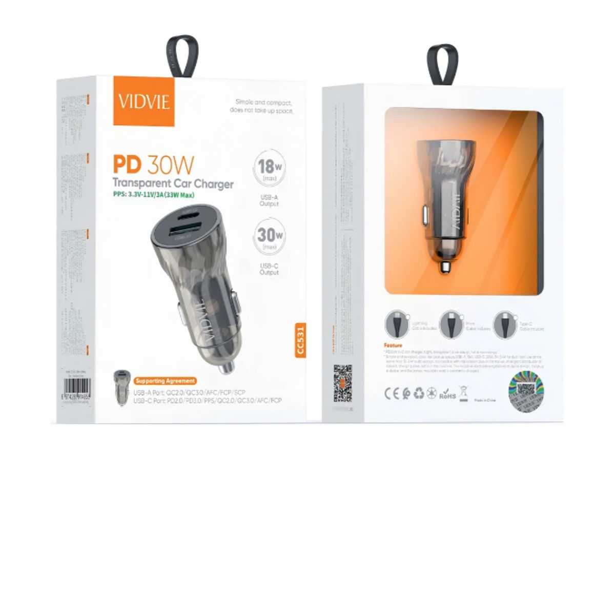 IRM - Cargador Usb Usb-c Para Auto Pd 30w Vidvie Negro