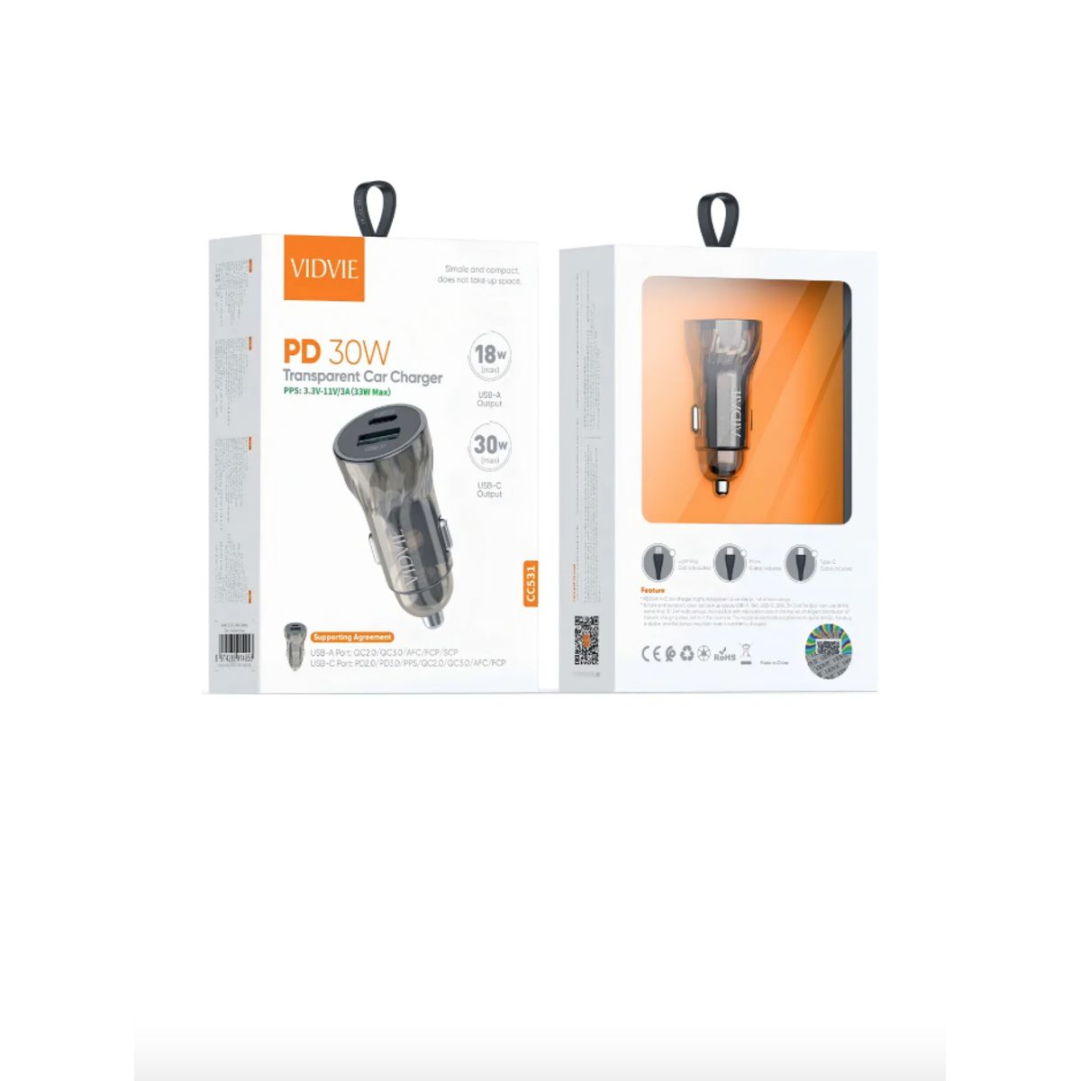 IRM - Cargador Usb Usb-c Para Auto Pd 30w Vidvie Negro