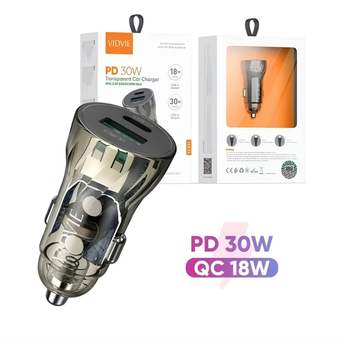 IRM - Cargador Usb Usb-c Para Auto Pd 30w Vidvie Negro