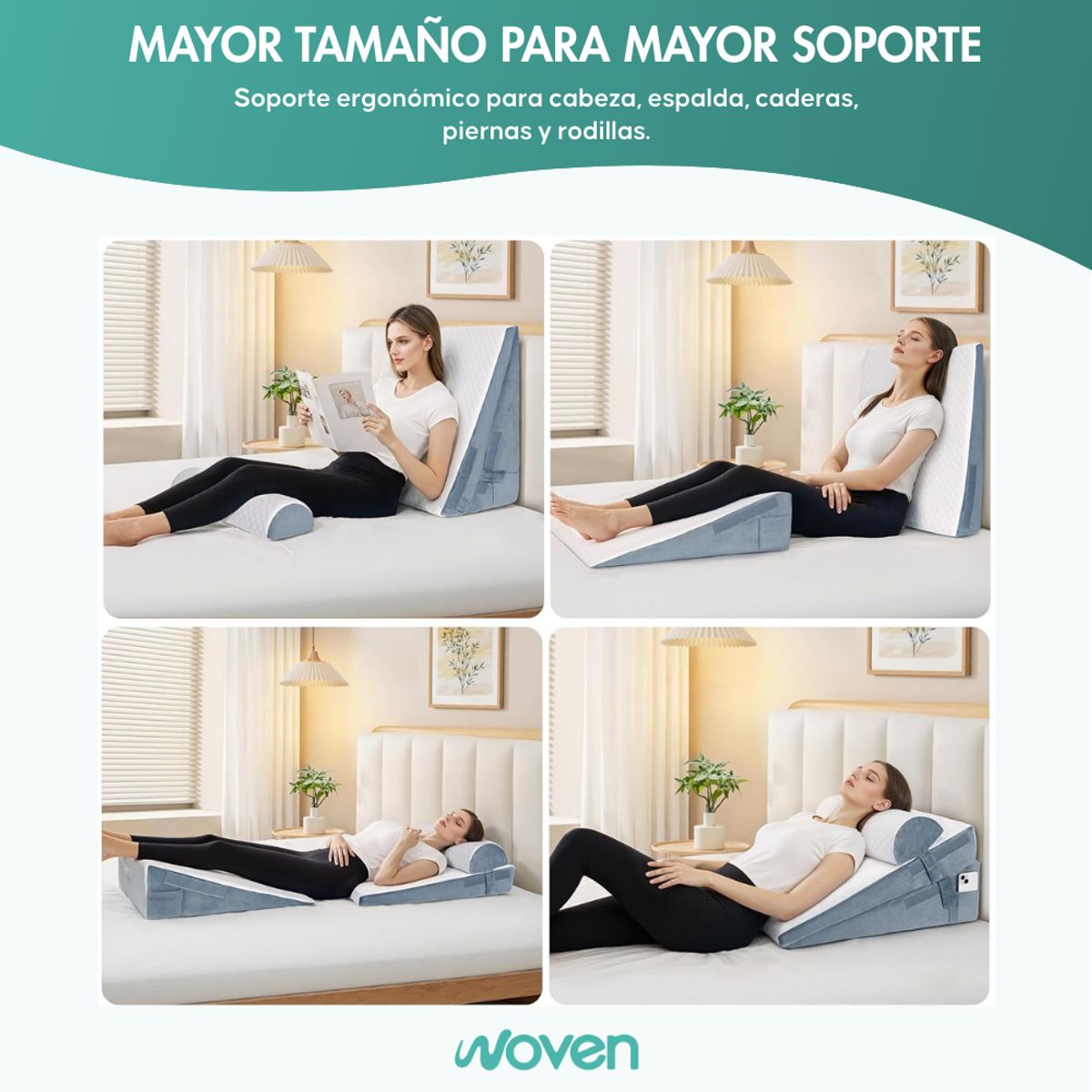 WOVEN - Cojín Antireflujo Para Adultos Almohada Viscoelástica Doble Blanco