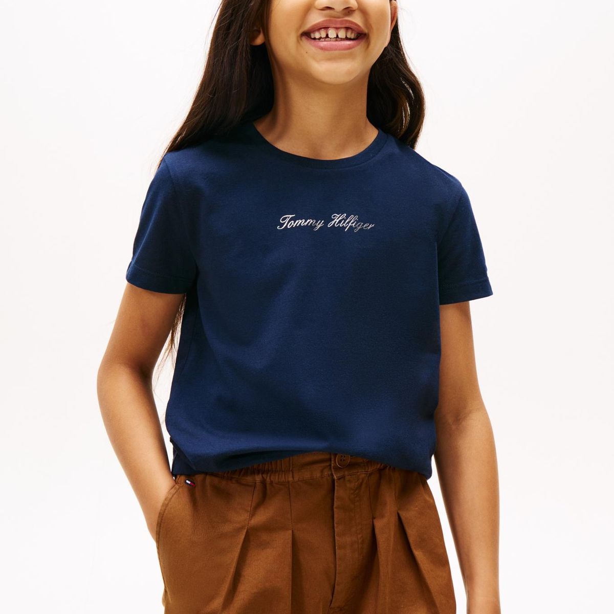 TOMMY HILFIGER - Polera Con Logo Script Azul Tommy Hilfiger