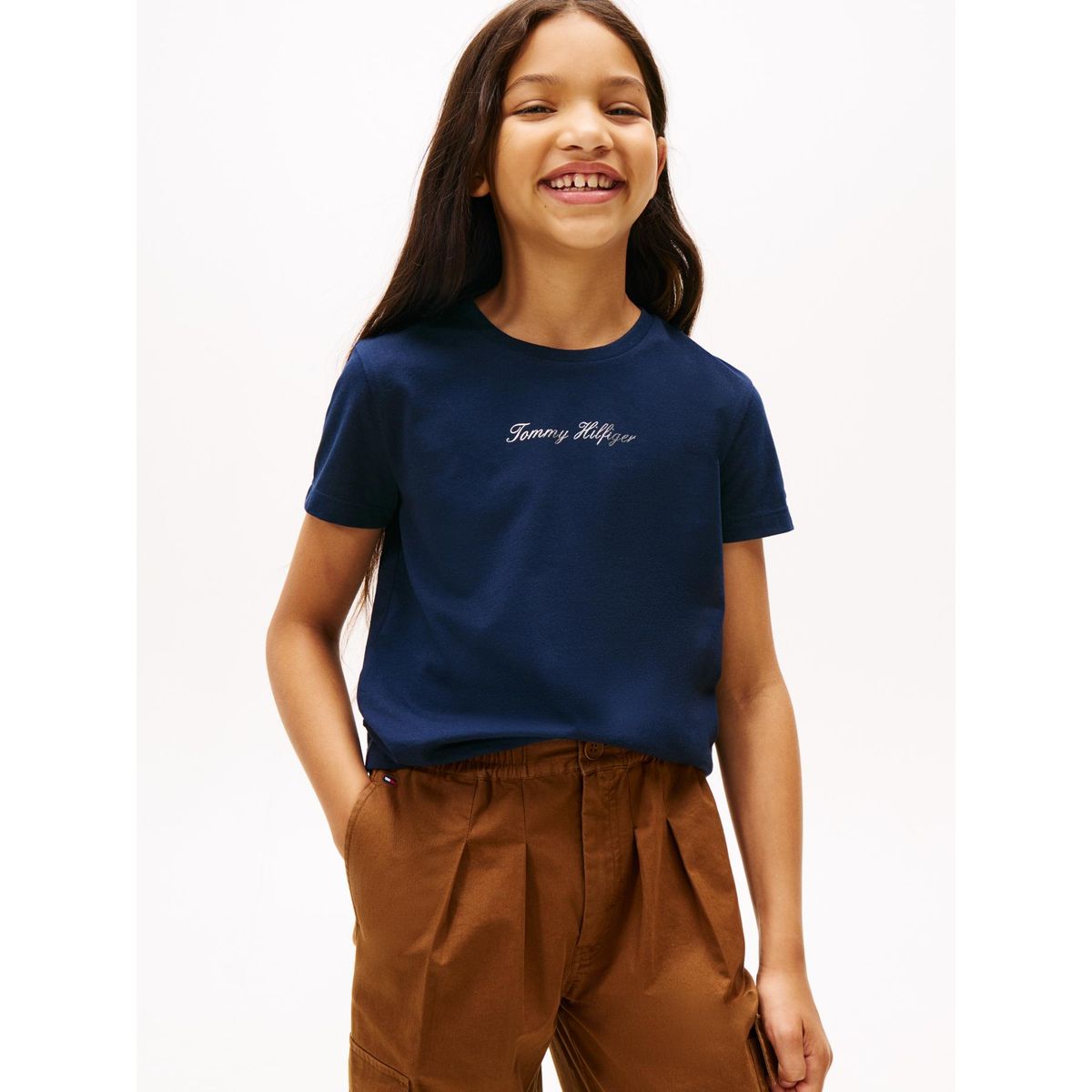 TOMMY HILFIGER - Polera Con Logo Script Azul Tommy Hilfiger