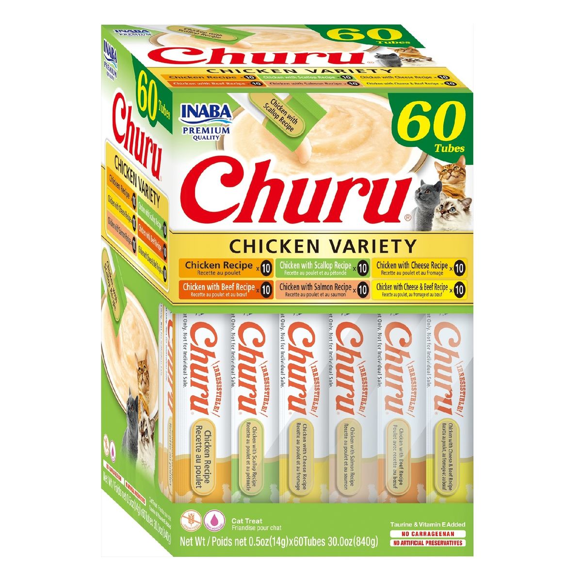 INABA - Churu Inaba 60 Tubitos Variedades de Pollo para Gatos