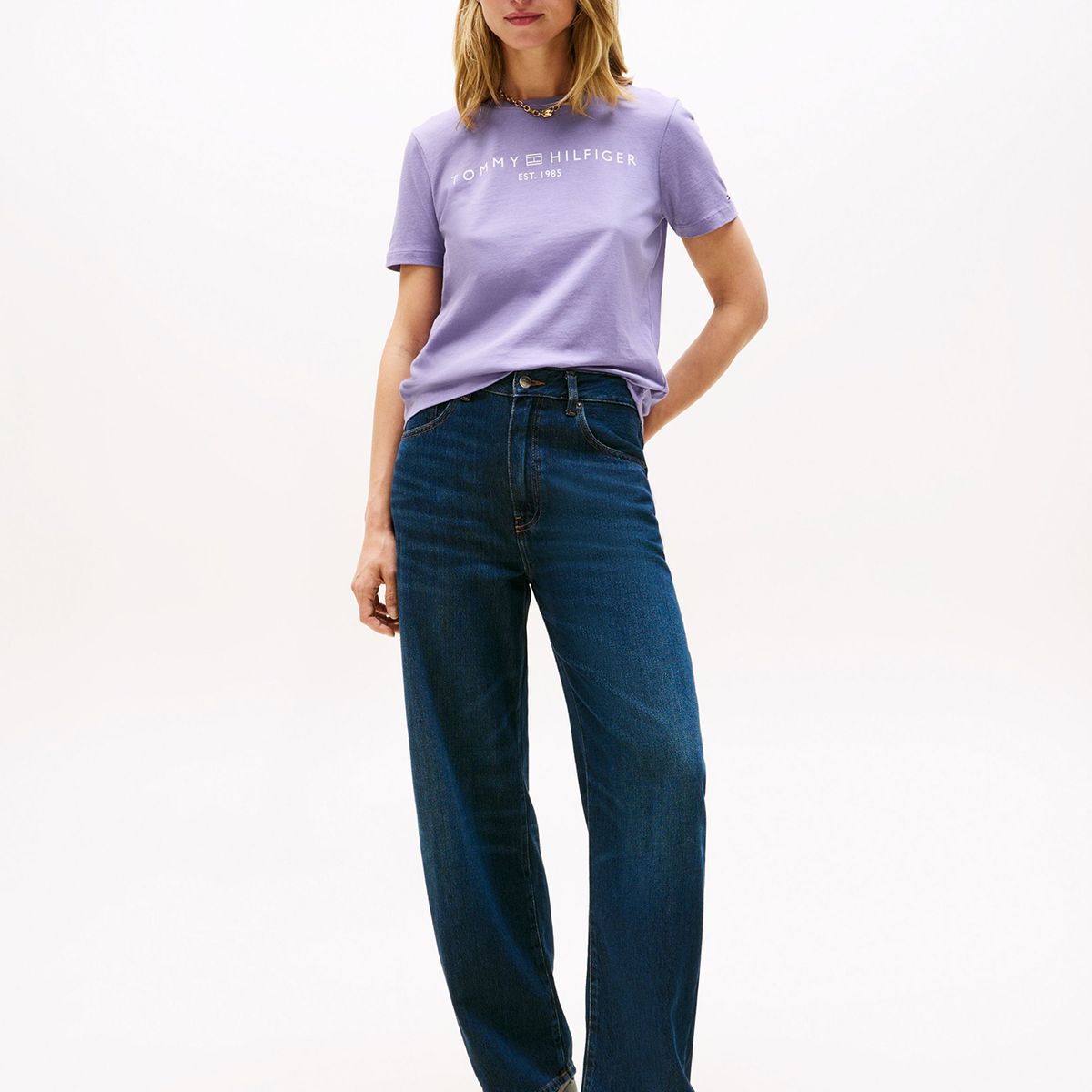 TOMMY HILFIGER - Polera Signature Con Logo Lila Tommy Hilfiger