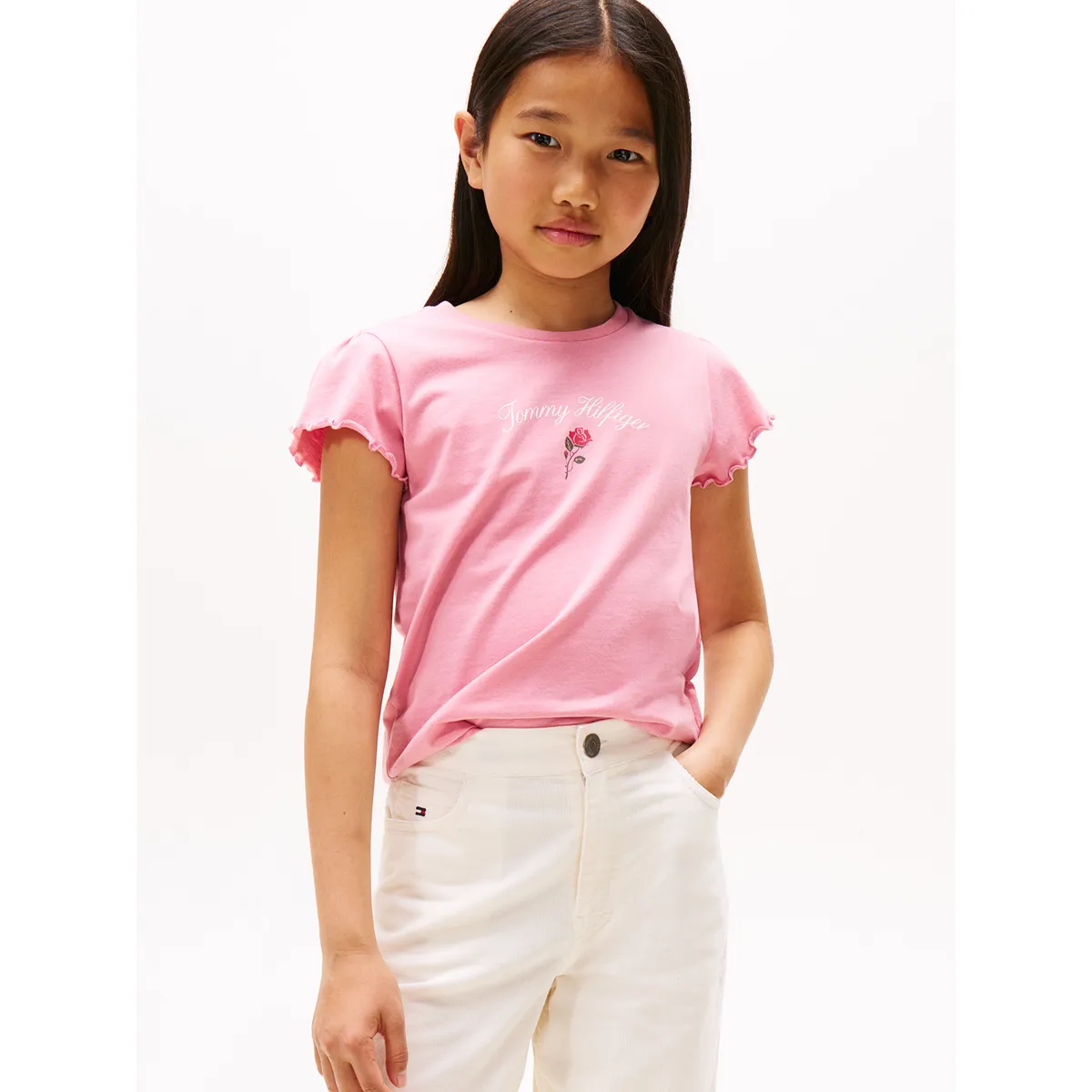 TOMMY HILFIGER - Polera Con Logo Script Gráfico Rosado Tommy Hilfiger