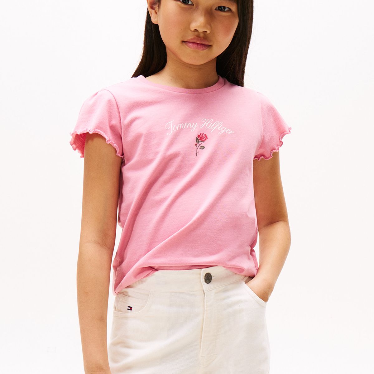 TOMMY HILFIGER - Polera Con Logo Script Gráfico Rosado Tommy Hilfiger