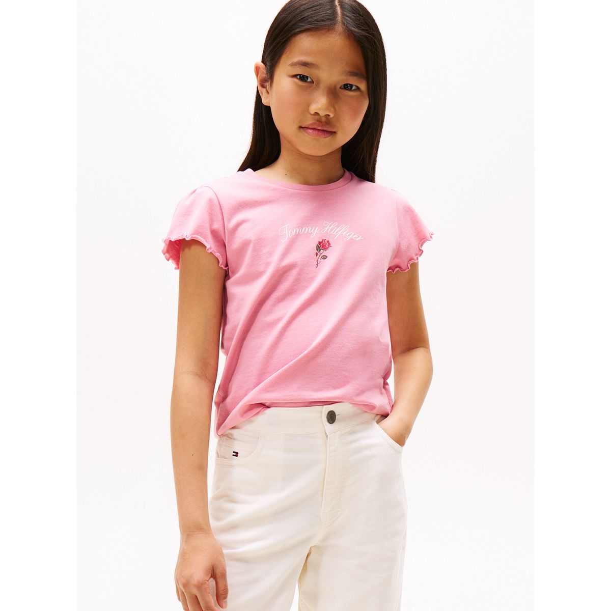 TOMMY HILFIGER - Polera Con Logo Script Gráfico Rosado Tommy Hilfiger