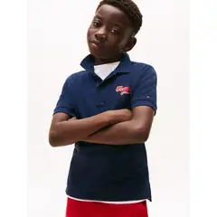 TOMMY HILFIGER - Polo Varsity Con Logo Gráfico De Niño Azul