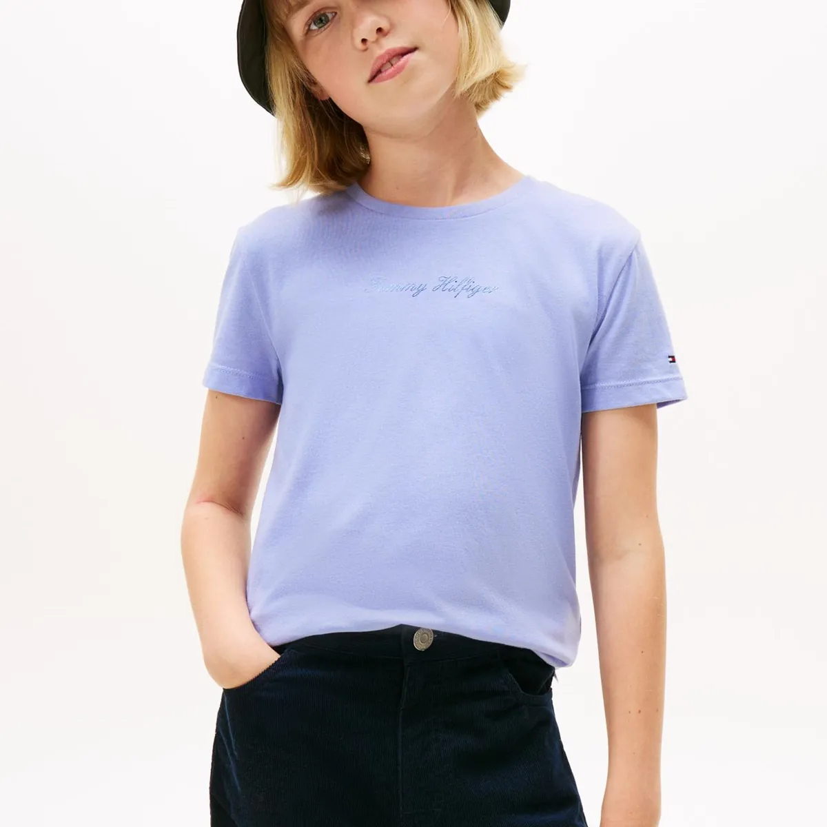 TOMMY HILFIGER - Polera Con Logo Script Celeste Tommy Hilfiger