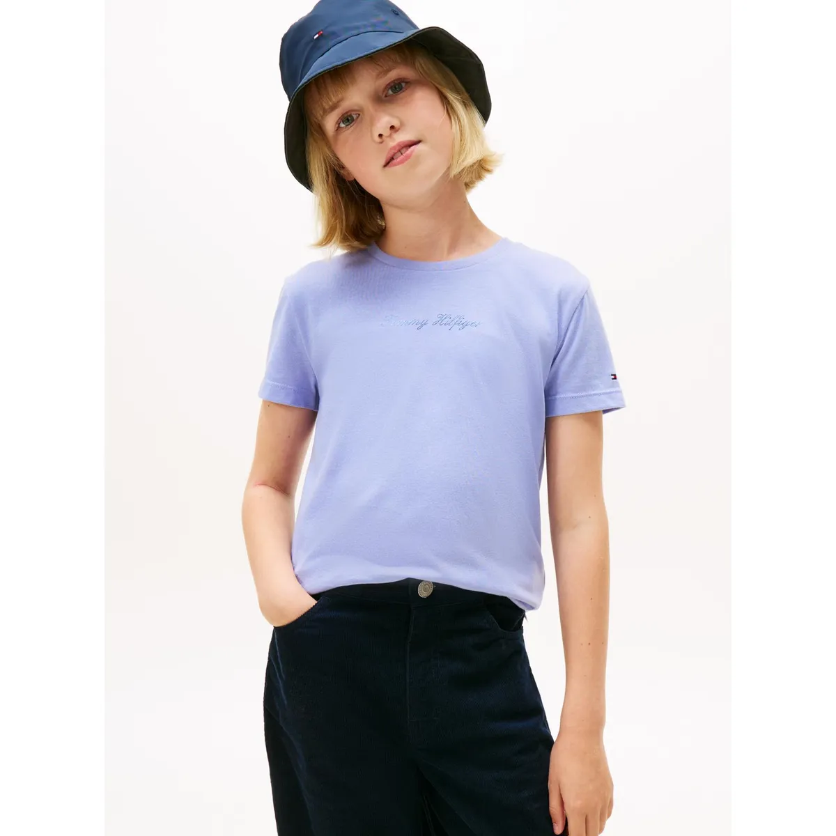 TOMMY HILFIGER - Polera Con Logo Script Celeste Tommy Hilfiger