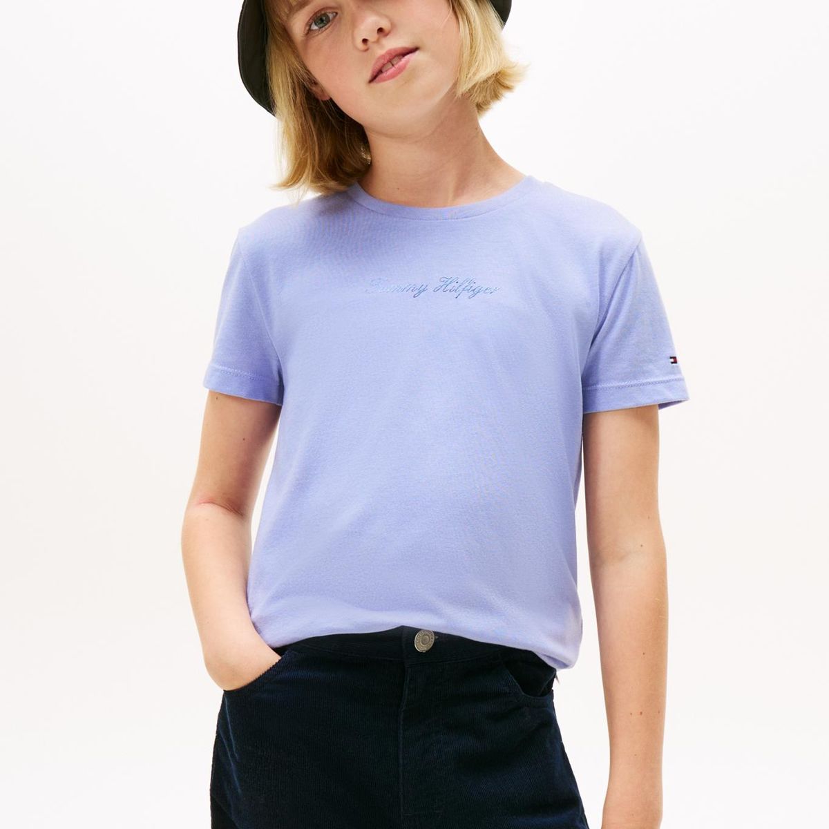 TOMMY HILFIGER - Polera Con Logo Script Celeste Tommy Hilfiger