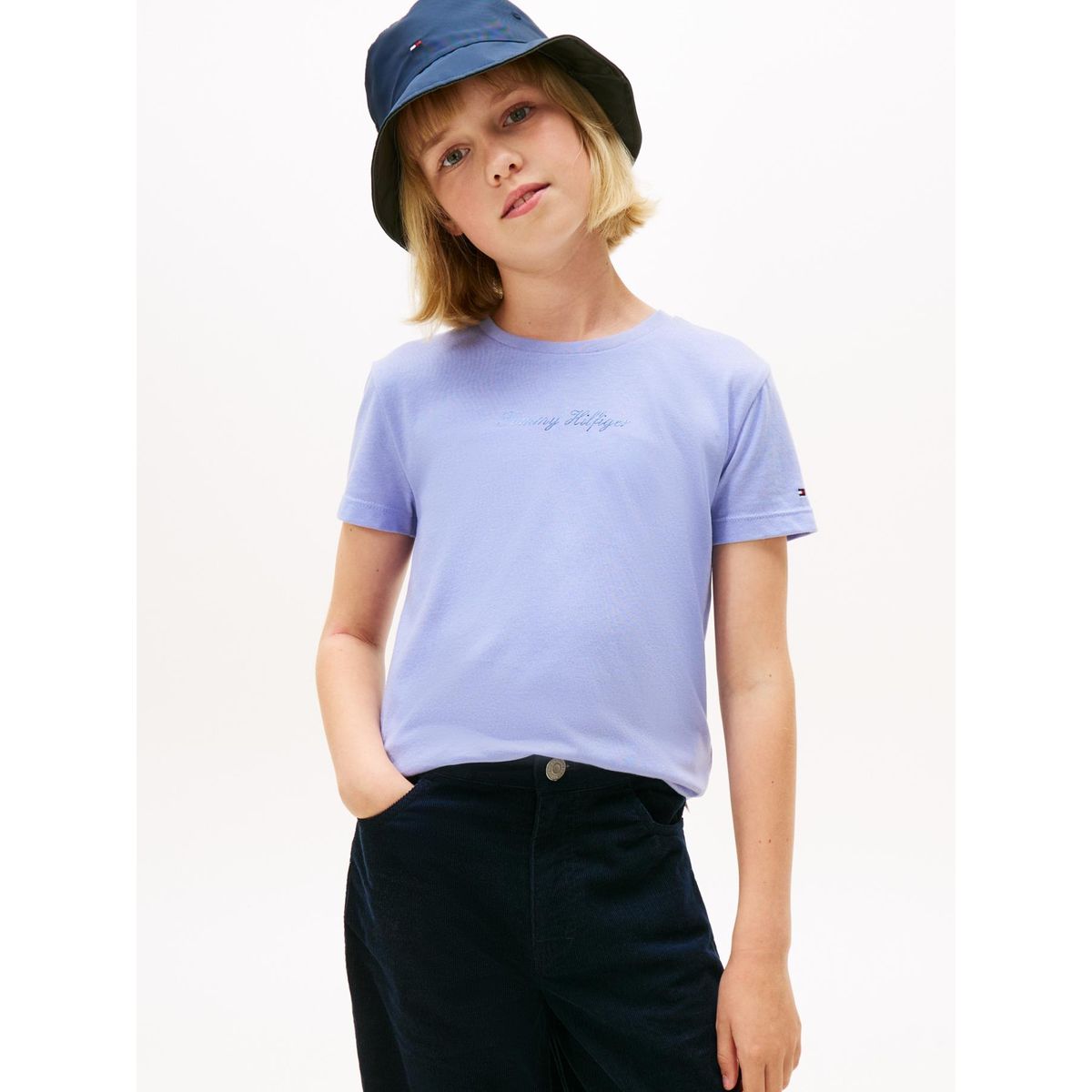 TOMMY HILFIGER - Polera Con Logo Script Celeste Tommy Hilfiger