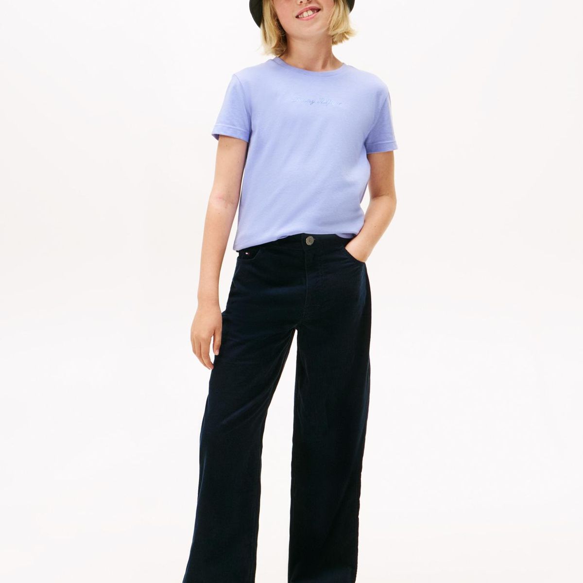 TOMMY HILFIGER - Polera Con Logo Script Celeste Tommy Hilfiger