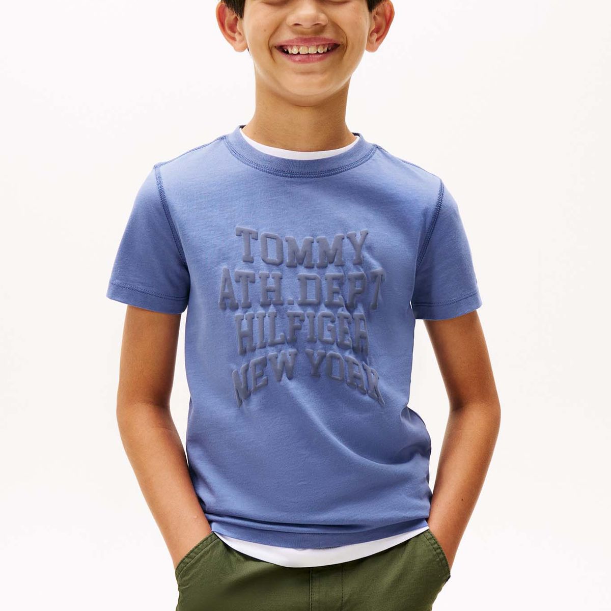 TOMMY HILFIGER - Polera Con Logo Varsity Celeste Tommy Hilfiger