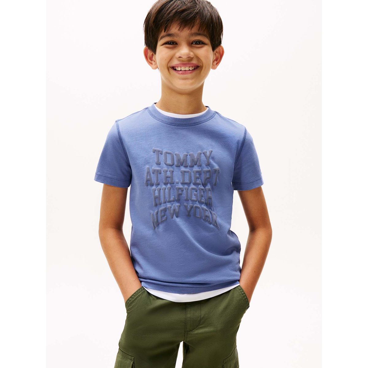 TOMMY HILFIGER - Polera Con Logo Varsity Celeste Tommy Hilfiger