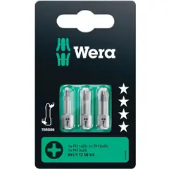 WERA - Set 3 Puntas Phillips PH1 PH2 PH3 x 25 mm con Torsión