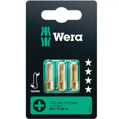 WERA - Set 3 Puntas Pozidriv PZ1 PZ2 PZ3 x 25 mm Extra-Duras