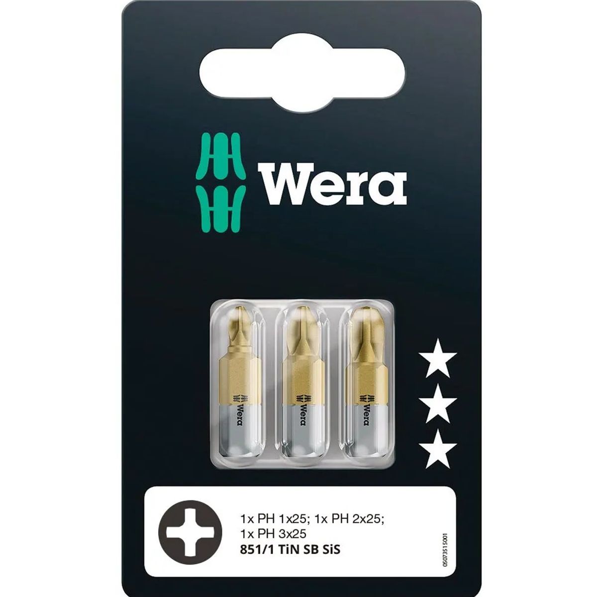WERA - Set 3 Puntas Phillips TiN PH1  PH2  PH3 x 25 mm