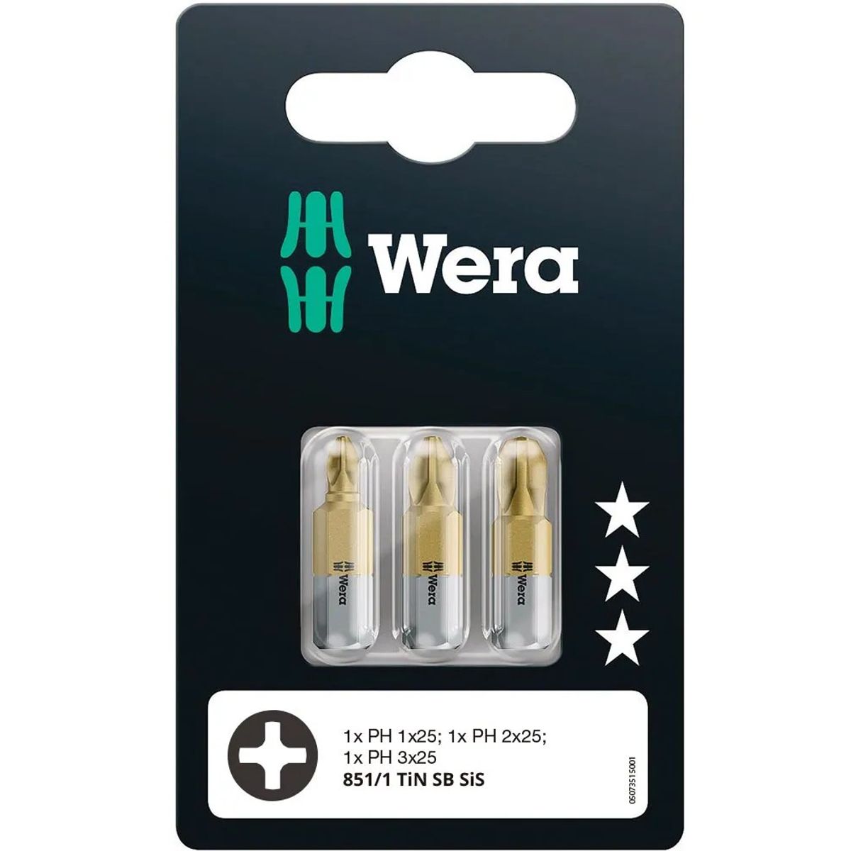 WERA - Set 3 Puntas Phillips TiN PH1  PH2  PH3 x 25 mm