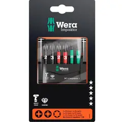WERA - Set 6 Puntas Largas 50 mm Impacto Mixtas PH PZ TX