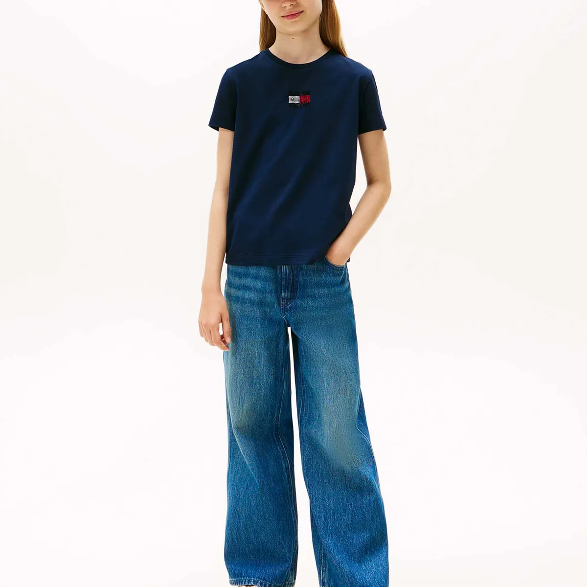TOMMY HILFIGER - Polera Stone Flag Logo Azul Tommy Hilfiger