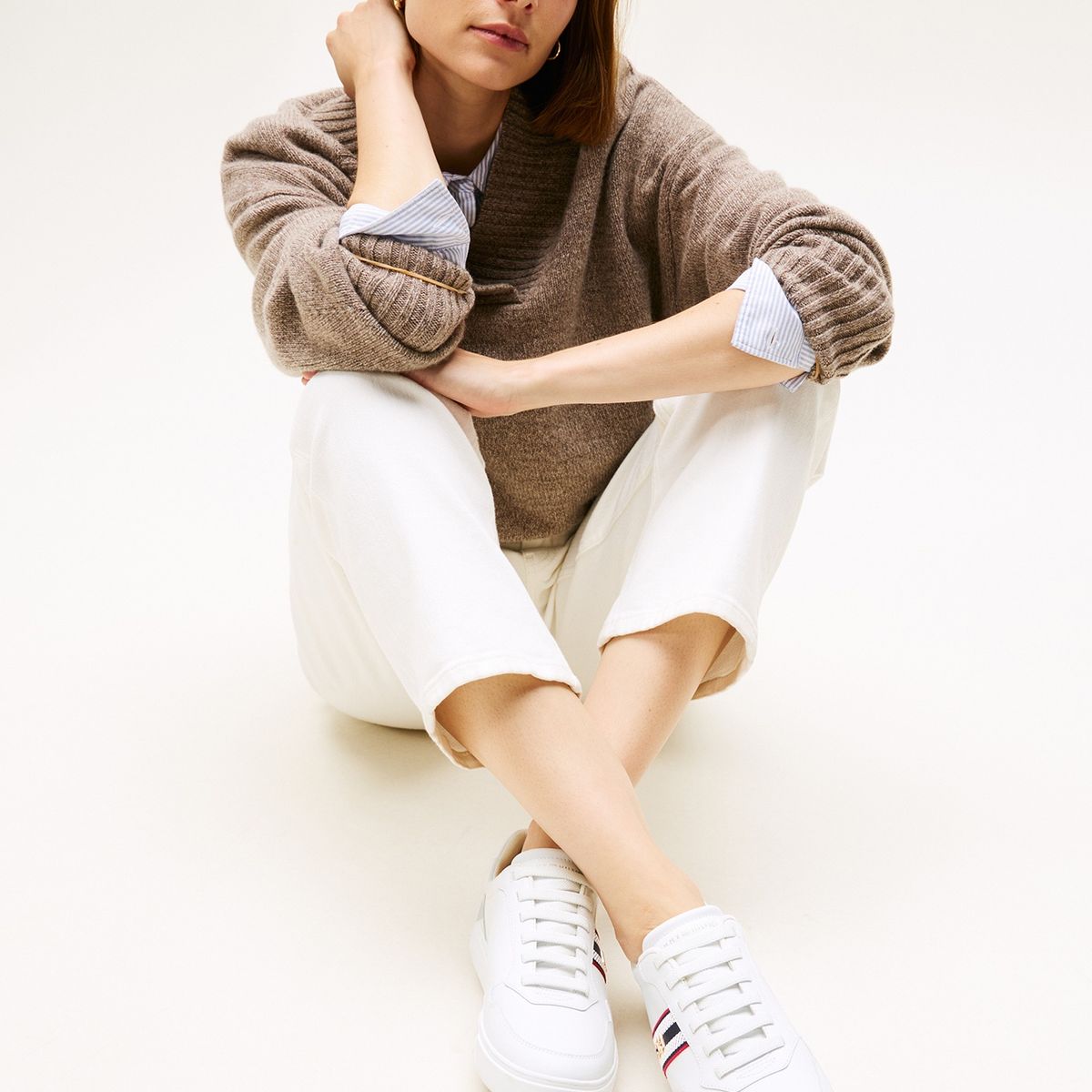 TOMMY HILFIGER - Zapatillas De Cuero Webbing Cupsole Blanco Tommy Hilfiger