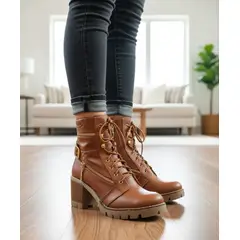 SNOOPY - Botín color Camel para Dama Taco Medio M574