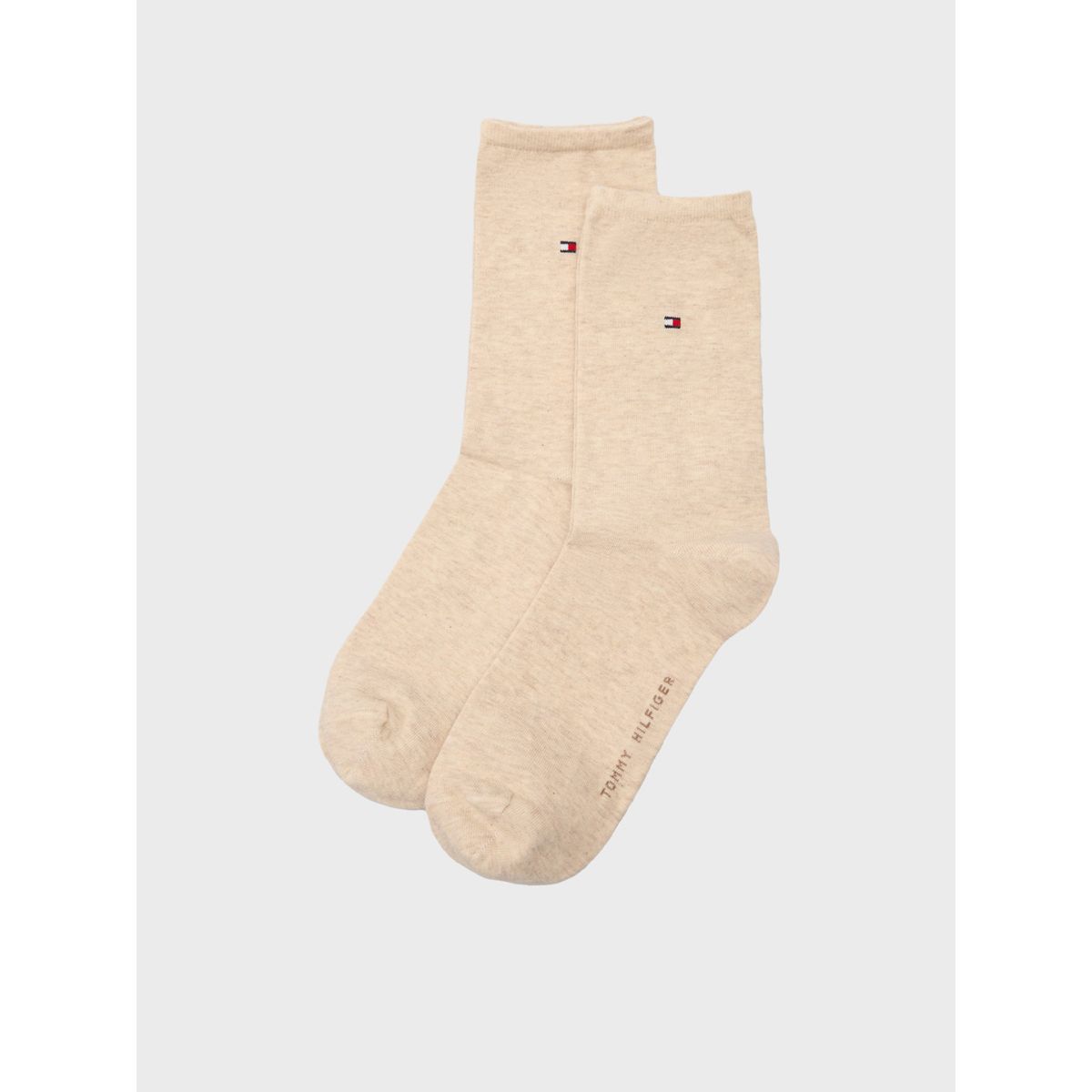 TOMMY HILFIGER - Pack de dos pares de calcetines clásicos con logo bordado Beige Tommy Hilfiger