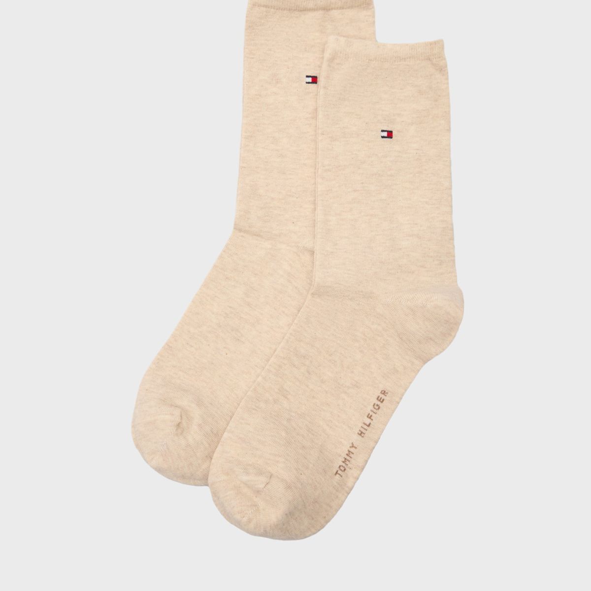 TOMMY HILFIGER - Pack de dos pares de calcetines clásicos con logo bordado Beige Tommy Hilfiger