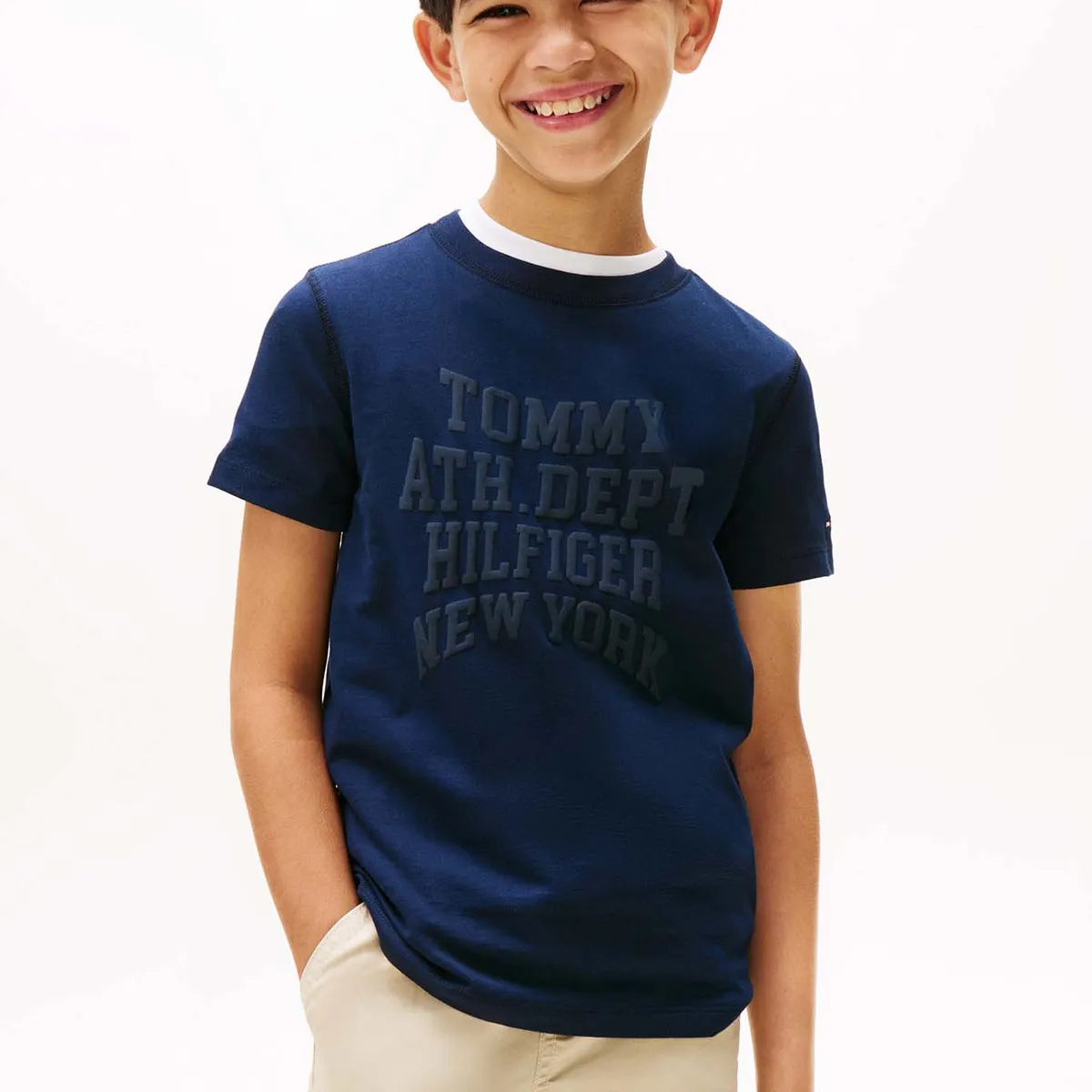 TOMMY HILFIGER - Polera Con Logo Varsity Azul Tommy Hilfiger