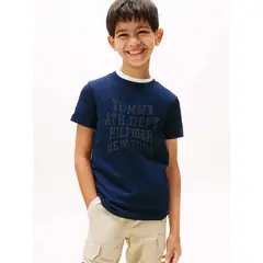 TOMMY HILFIGER - Polera Con Logo Varsity Azul