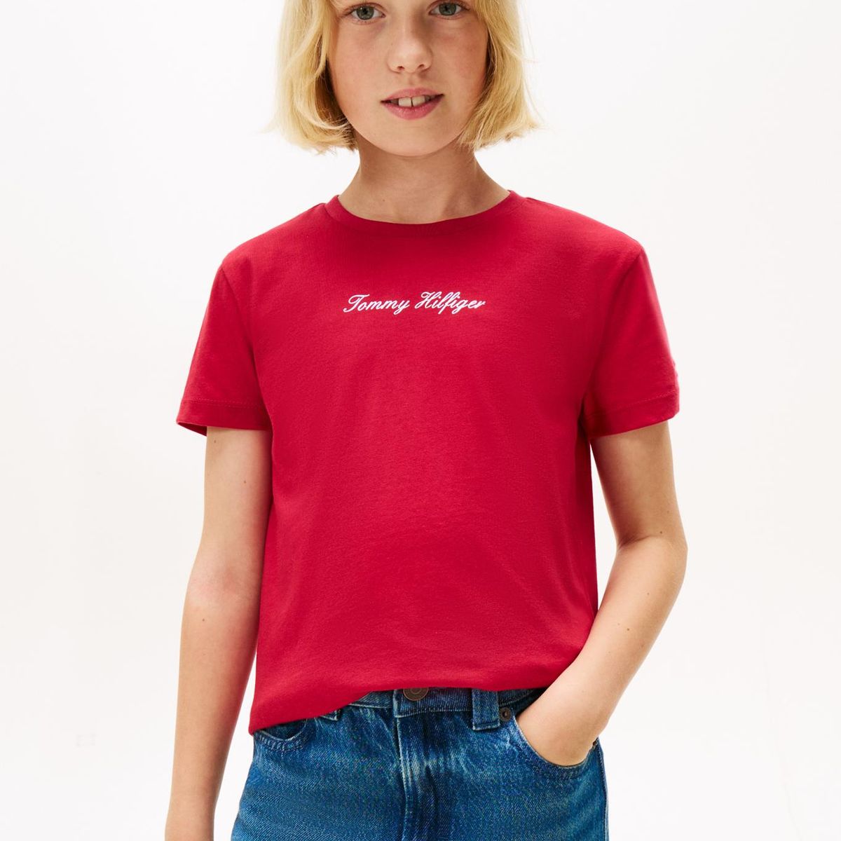 TOMMY HILFIGER - Polera Con Logo Script Rojo Tommy Hilfiger