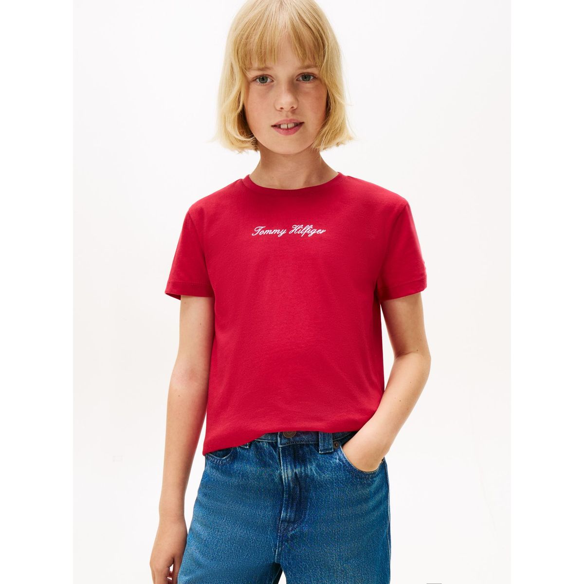 TOMMY HILFIGER - Polera Con Logo Script Rojo Tommy Hilfiger