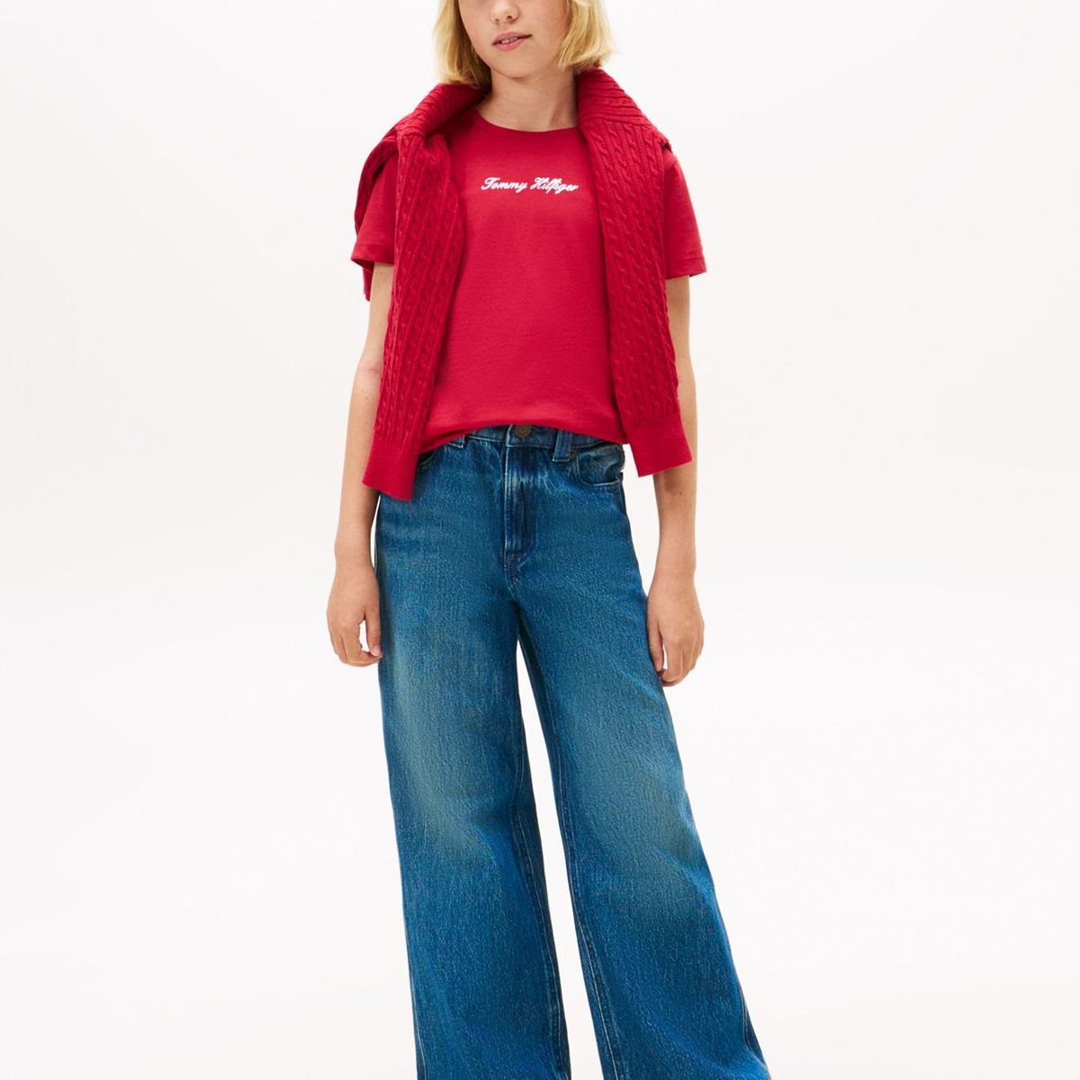 TOMMY HILFIGER - Polera Con Logo Script Rojo Tommy Hilfiger