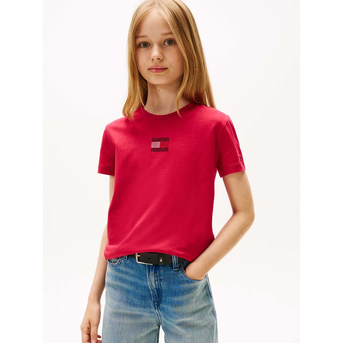 TOMMY HILFIGER - Polera Stone Flag Logo Rojo Tommy Hilfiger