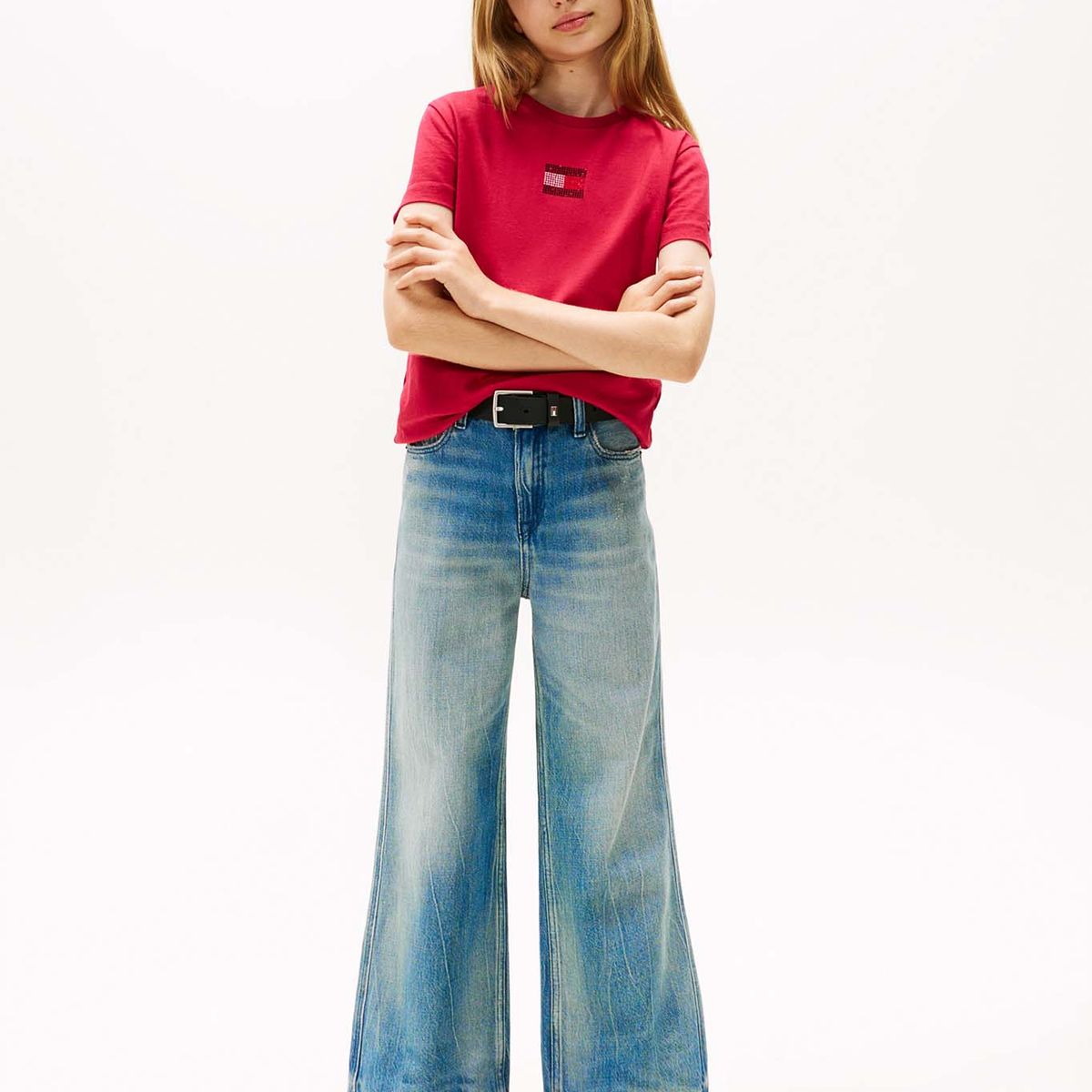 TOMMY HILFIGER - Polera Stone Flag Logo Rojo Tommy Hilfiger