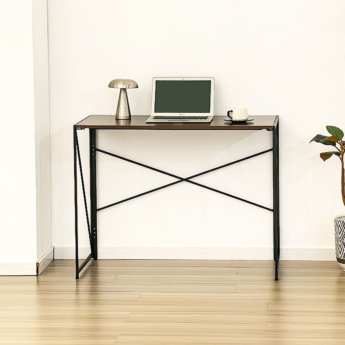 JOYTEK - Mesa Escritorio Plegable de Metal y Madera 100x50x75 cm