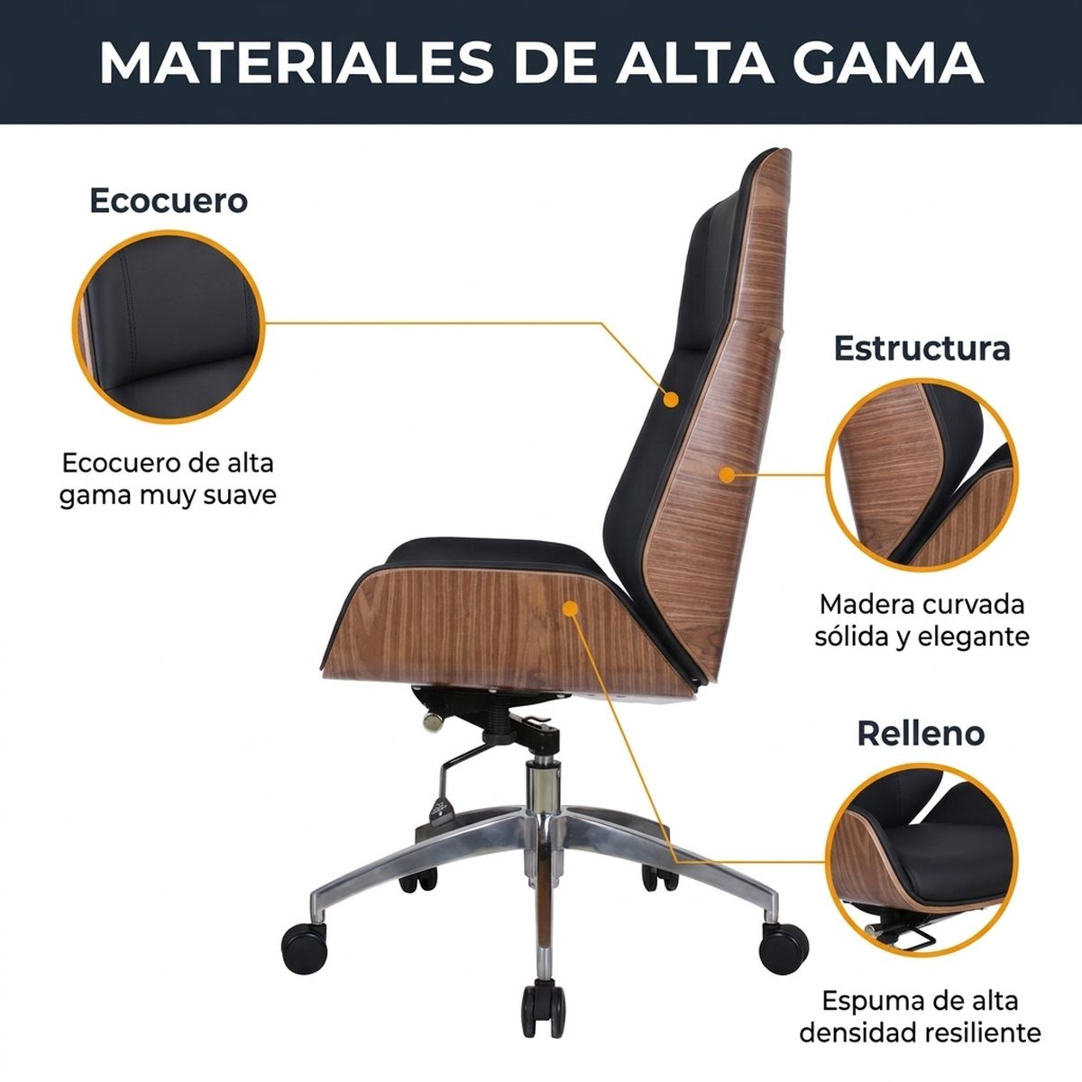 RODLER - Silla Oficina Ejecutiva Gerencia Aurum Negra