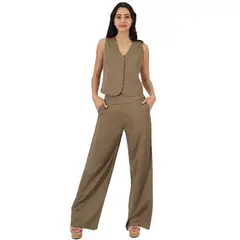 TENTATION - PANTALON PALAZZO LINO VERDE