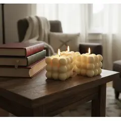 HAOKIDS - Set 3 velas Burbuja o Bubble candles geométricas adorno minimalista y moderno 6 cm en cera de soja