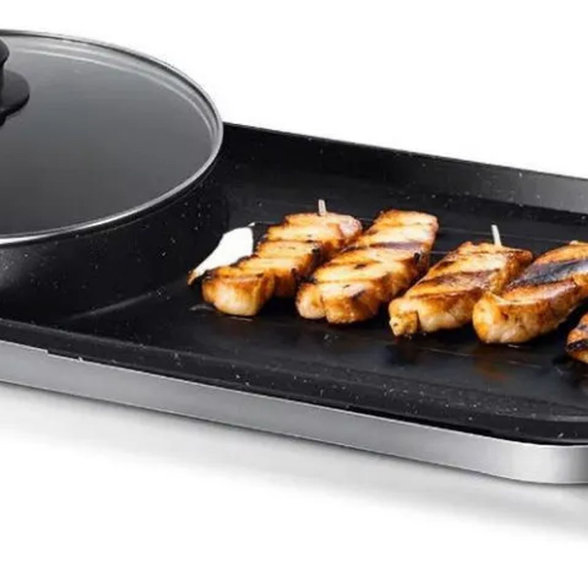 RAF - Parrilla Electrica 2x1 Con Doble Sarten Y Control Negro Negro