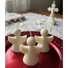 HAOKIDS - Set 3 velas de ángeles blancos en cera de soja 9 cm devoción Católica souvenir bautizo