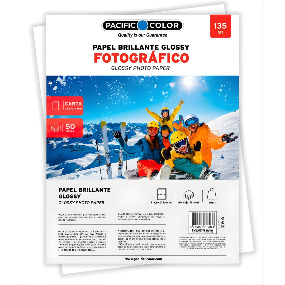 PACIFIC - Papel Fotográfico Brillante Carta 135g 50 Hojas Inkjet - SC