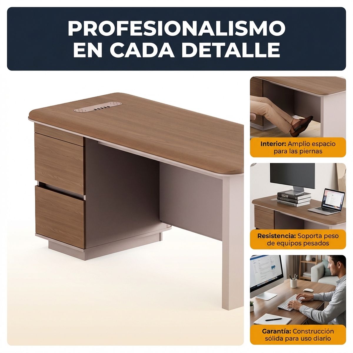 RODLER - Escritorio Ejecutivo Curvo Concord 140x70 cms