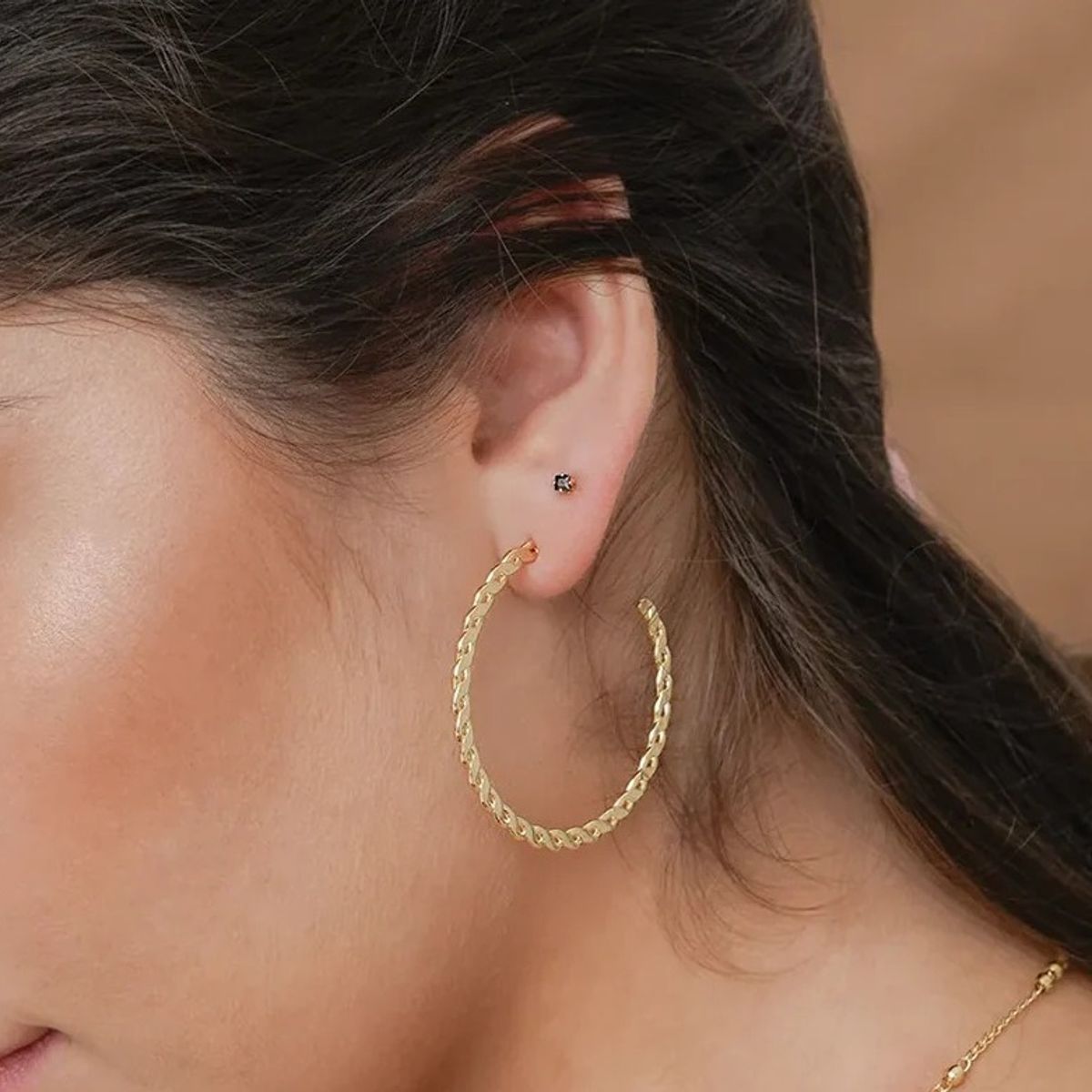 GENERICO - Aros Semi Candonga Grandes Oro laminado 18k