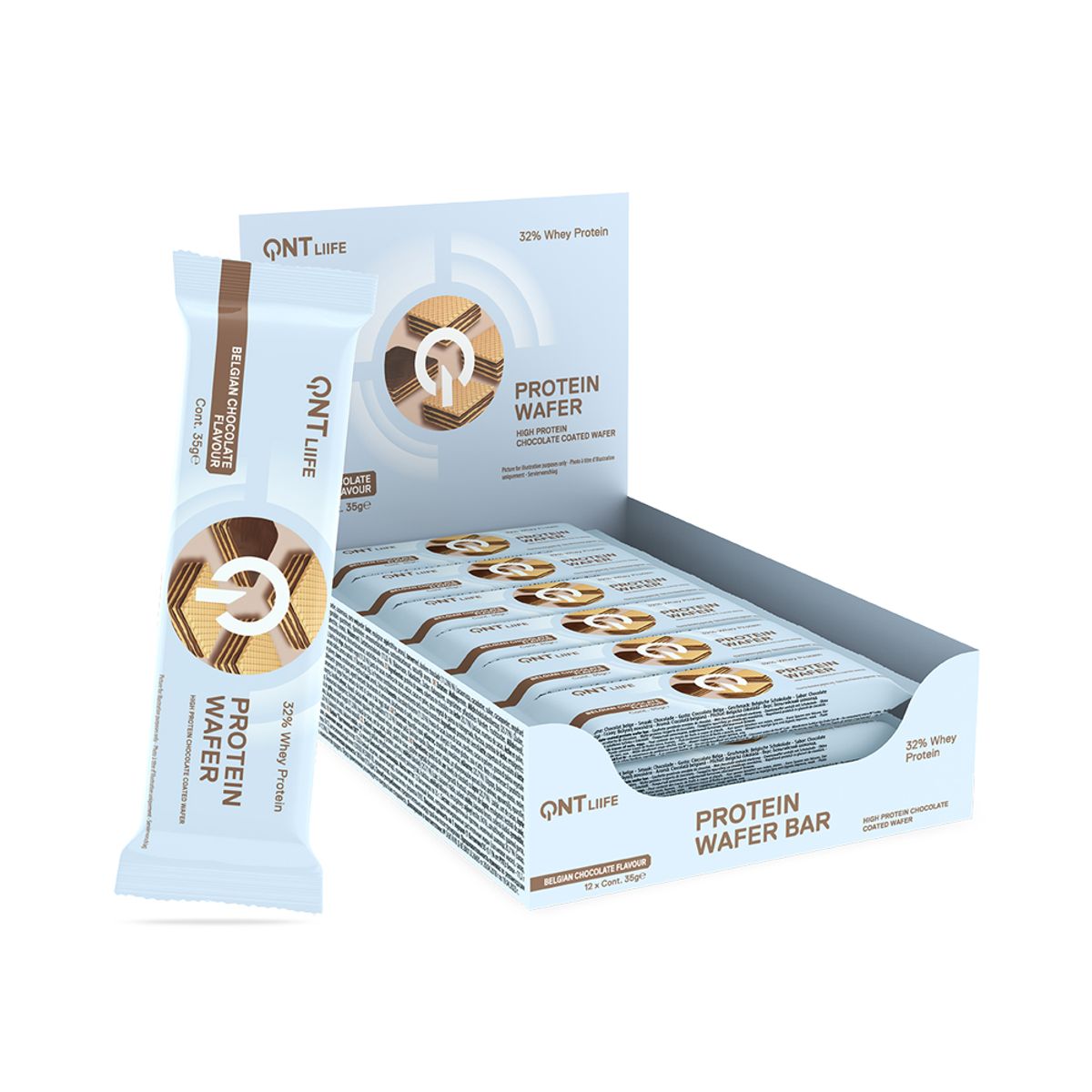 QNT - Barra de proteina QNT - Waffle Chocolate Belga 12 unidades